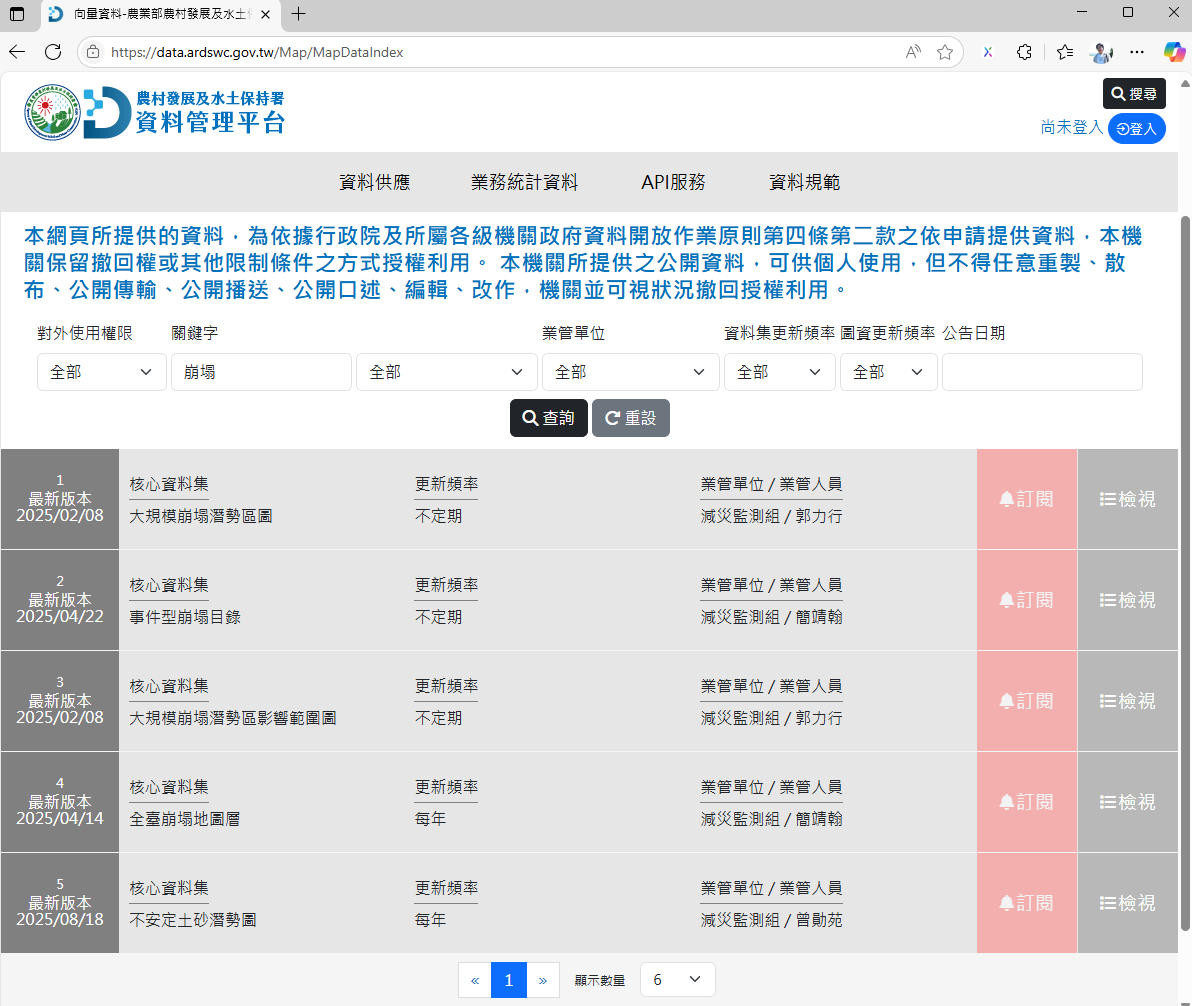 農村水保署資料管理平台畫面