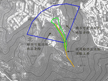土石流潛勢溪流影響範圍區修正範例圖