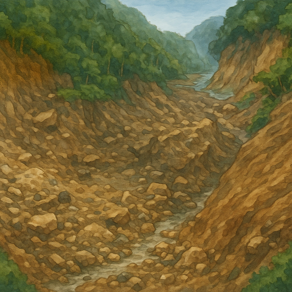 土石流發生條件示意照片